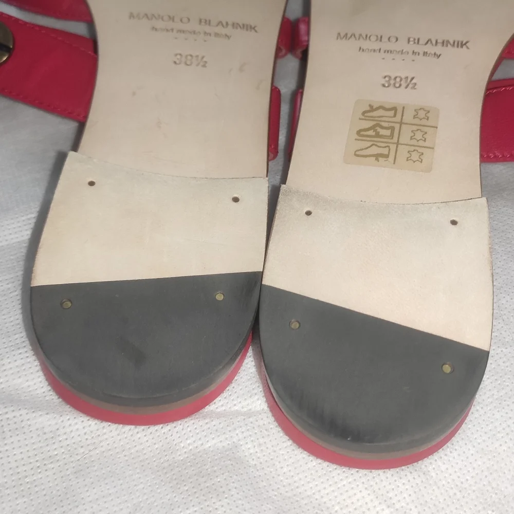 Manolo Blahnik Red Leather Studded SUSA Slides *Runs SUPER Small*